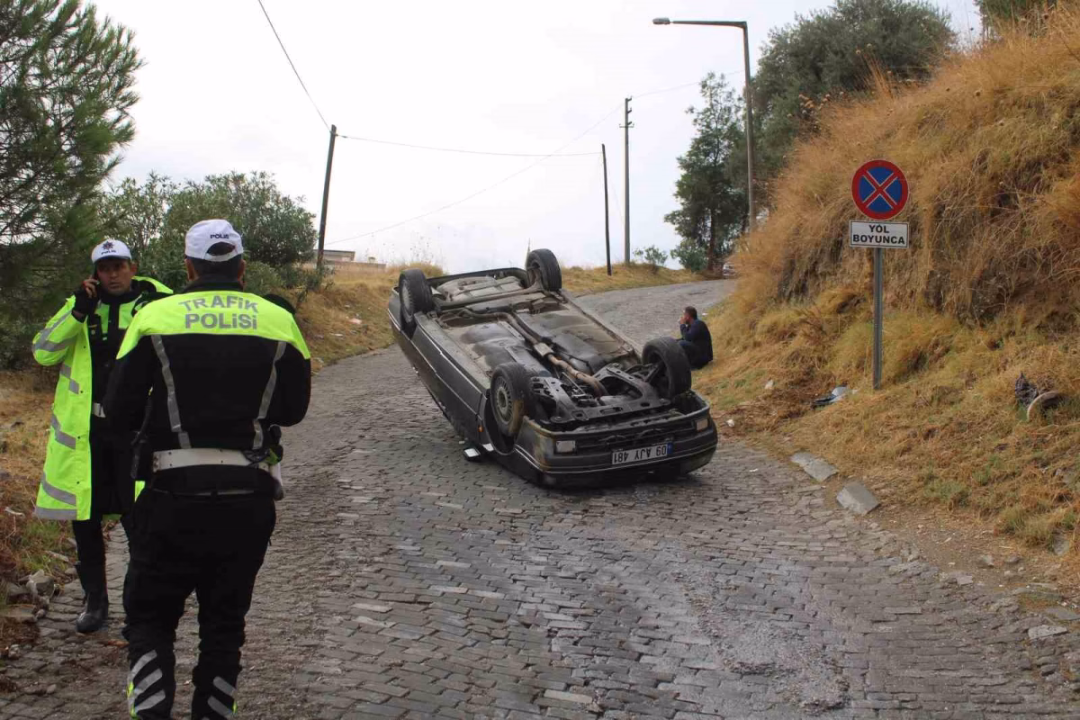 Aydın'da Freni Boşalan Otomobil Takla Attı