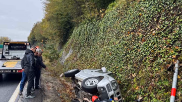 Bolu Dağı’nda Kontrolden Çıkan Cip Kanala Devrildi