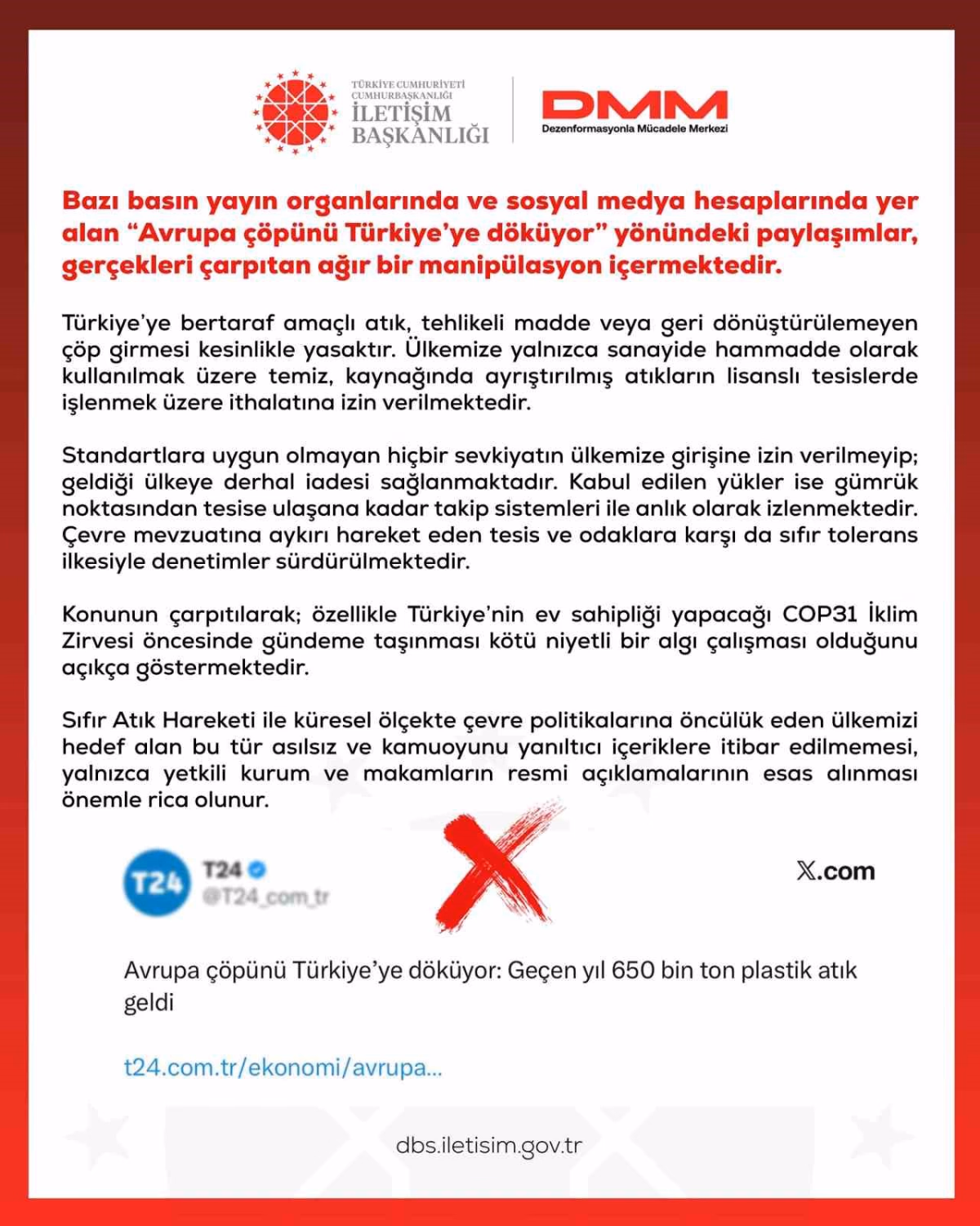 DMM'den Avrupa'dan çöp ithalatı iddialarına yalanlama