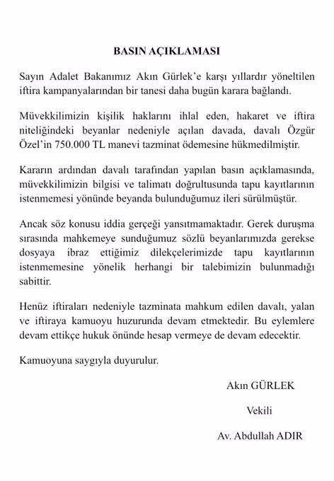 Özgür Özel’e 750 bin lira tazminat cezası