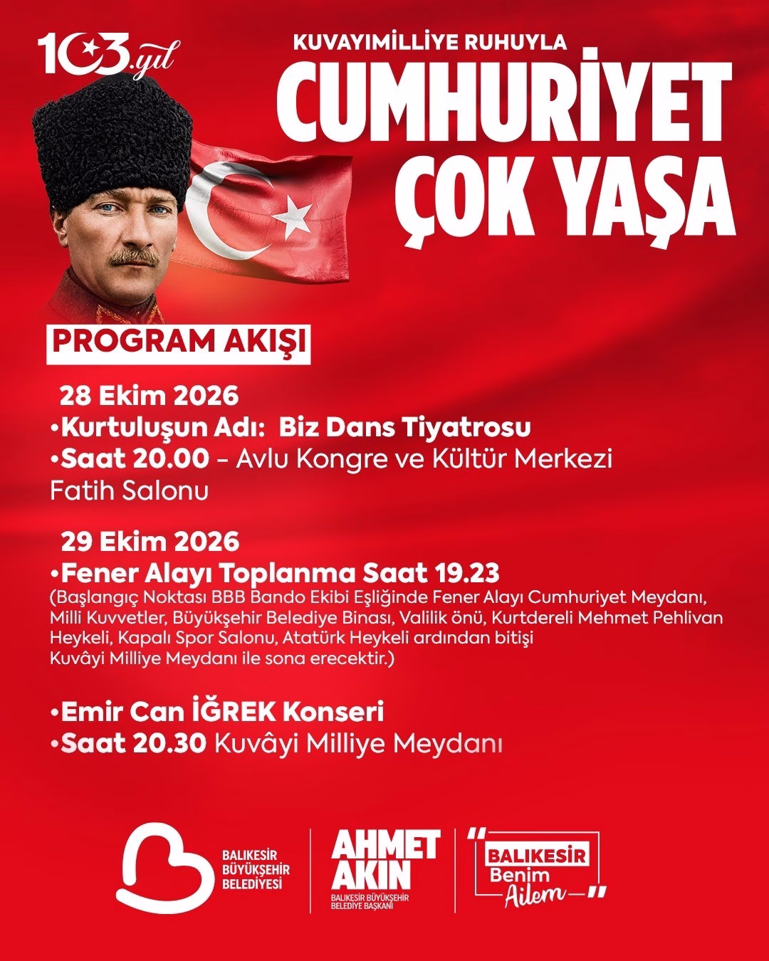 Balıkesir'de 29 Ekim Cumhuriyet Bayramı Coşkusu