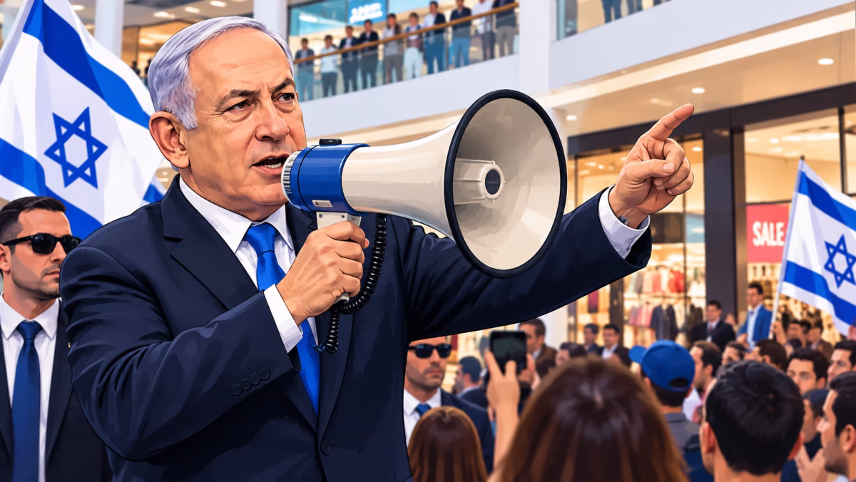 Netanyahu megafonla AVM'de oy istedi