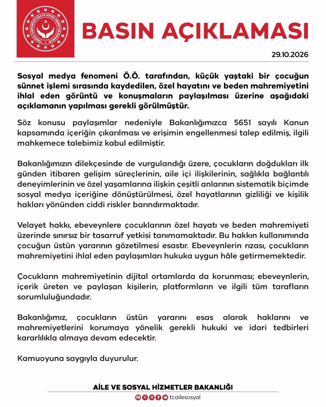 Bakanlıktan çocuk mahremiyeti uyarısı