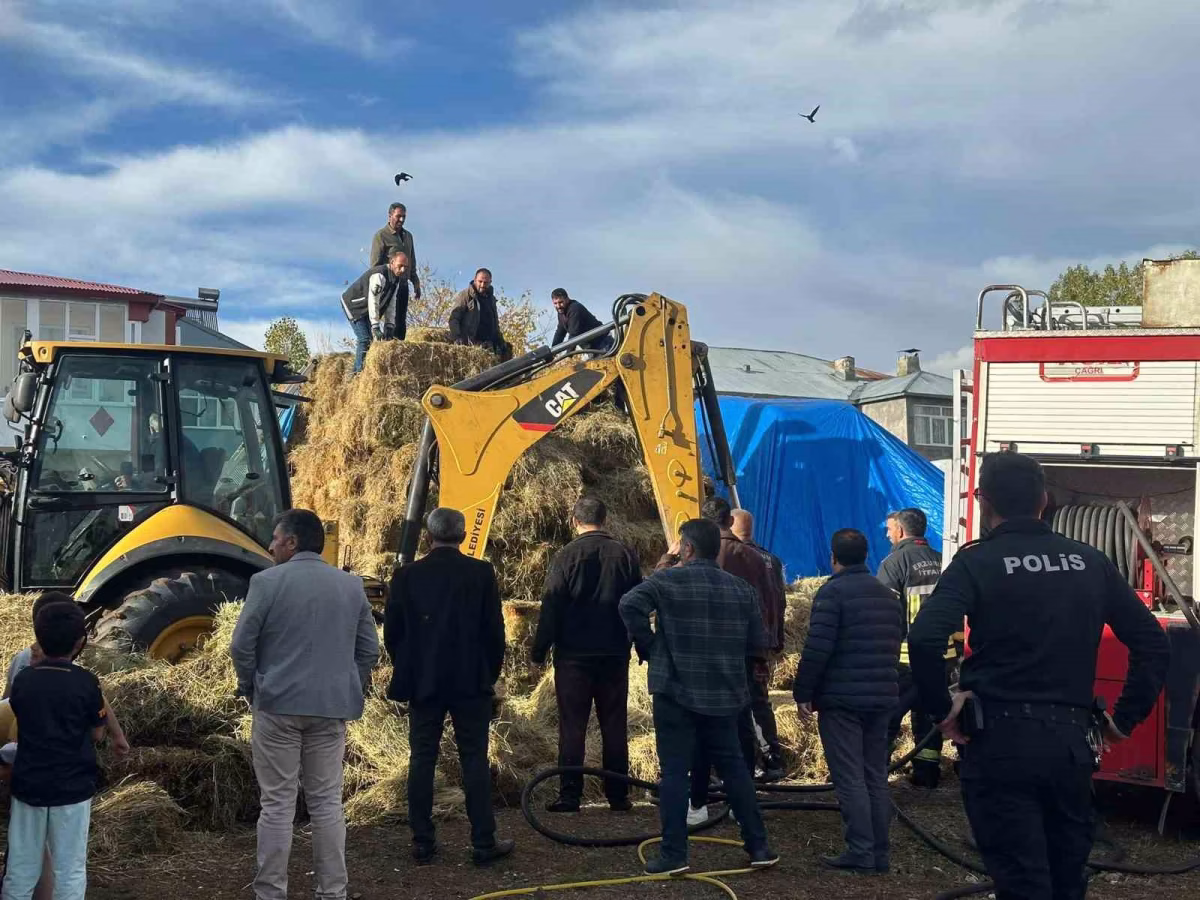 Erzurum'da ev önündeki otlar alev aldı