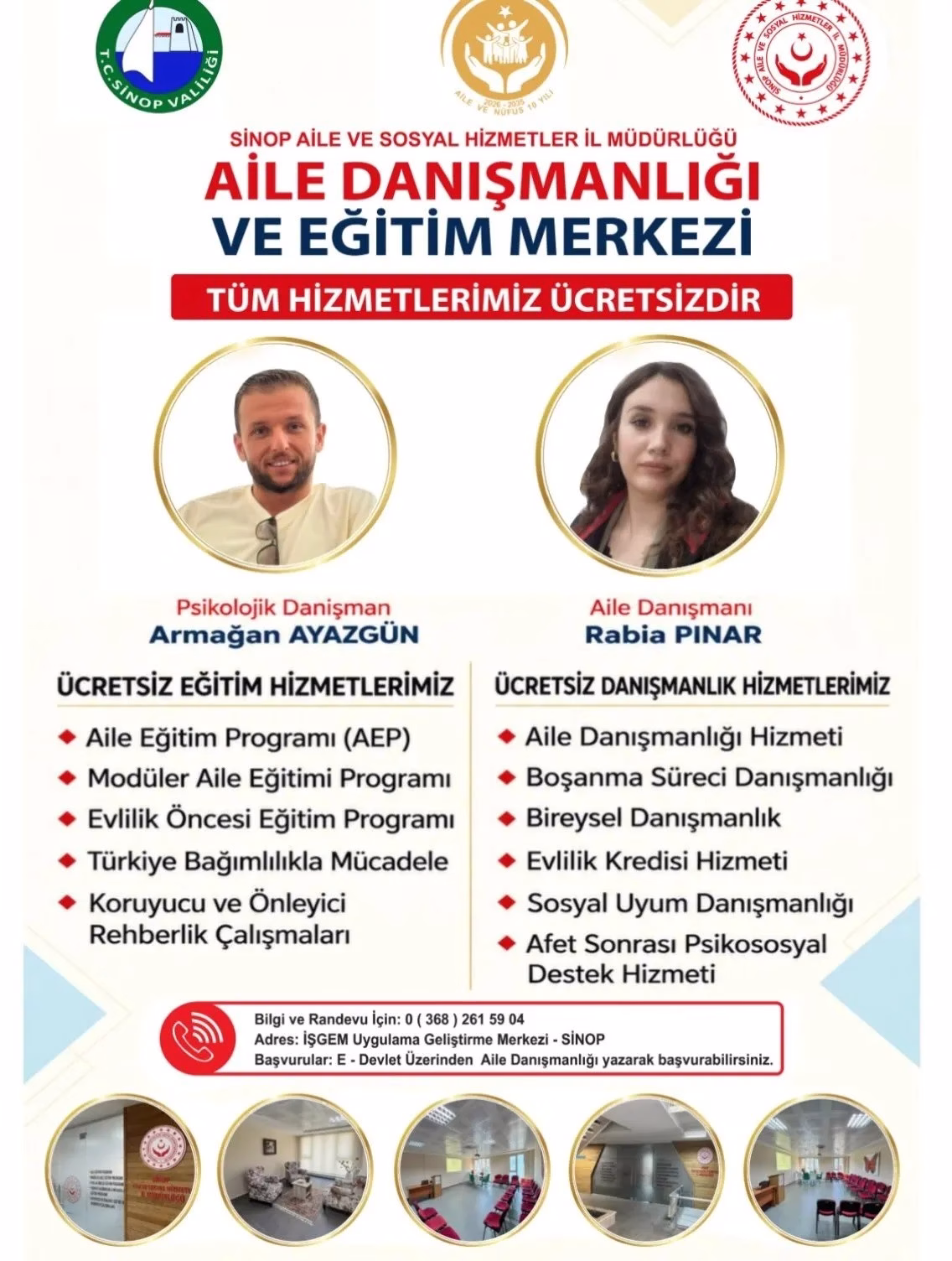 Sinop'ta ailelere ücretsiz danışmanlık hizmeti
